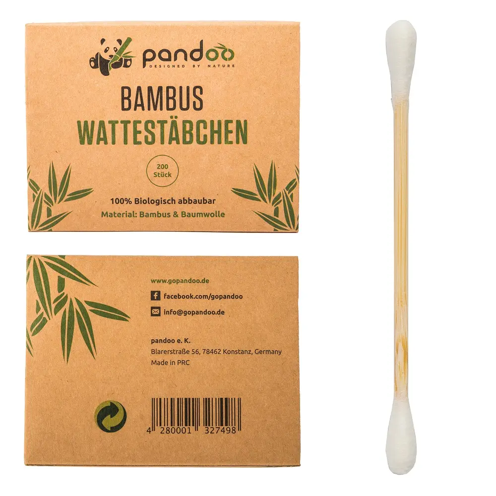 Pandoo Bambus Wattestäbchen, 200 Stück